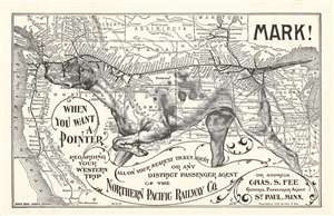 1906 Northern Pacific Railway 'Pointer' Dog Map of the Western United States