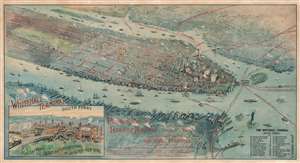 1897 Gray Lithographing Company Bird's-Eye View Map of Manhattan, New York City