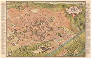 1907 Hartleben Pictorial Monumental Map of Vienna, Austria