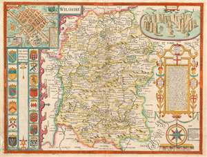 1676 John Speed County Map of Wiltshire, Depicting Stonehenge