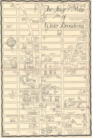 1933 Eaton Pictorial Map of the Theater District, New York City