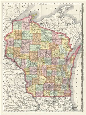 1889 Rand McNally Map of Wisconsin