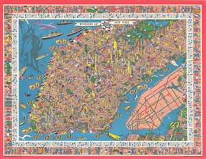 1953 Nils Hansell Pictorial Map of New York: The Wonders of New York