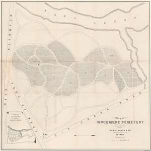 1886 Silas Farmer Map of Woodmere Cemetery, Detroit, Michigan
