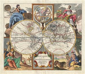 1740 Albrizzi Map of the World in Hemispheres