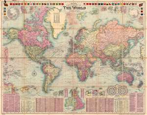 1907 Bacon Folding Wall Map of the World
