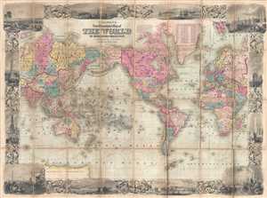 1853 J. H. Colton Decorative Case Map of the World
