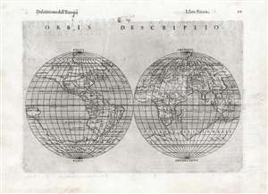 1561 / 1598 Ruscelli / Rosaccio Double-Hemisphere Map of the World