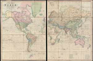 1845 Teesdale Dissected Library Map of the World (w/ Republic of Texas)