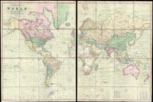 1845 Teesdale Dissected Library or Wall Map of the World (w/ Republic of Texas)