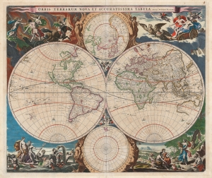 1658 Nicolas Visscher Double Hemisphere Map of the World