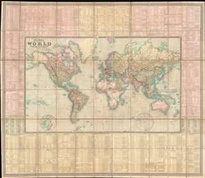 1840 Walker Folding Wall Map of the World w/Republic of Texas