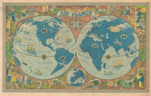 1952 Boucher Pictorial Double Hemisphere Map of the World (Unrecorded State!)