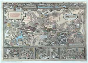 1955 Inbeborg Gessner Pictorial Map of the World Cacao Trade -in Manuscript!
