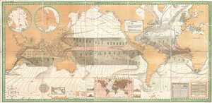 1880 Jilek Map of the World showing Ocean Currents and Winds
