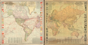 1907 Scarborough Wall Map of the World w/ Flags and Leaders' Portraits