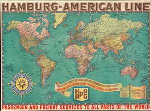 1926 Ravenstein Hamburg-American Line Promotional Map of the World