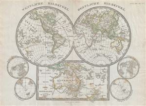 1862 Stieler Hemisphere Map of the World