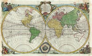 1747 Bowen Map of the World in Hemispheres (Sea of Korea identified)