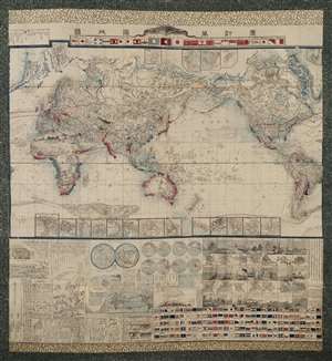 1876 (Meiji 9) Ichikawa Raijirō World Map - on Scroll