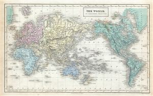 1851 Black Map of the World on Mercator's Projection