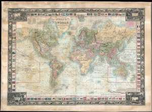 1845 Ensign Map of the World with the Republic of Texas