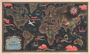 1947 Lucien Boucher Air France Double Hemisphere Celestial (surrealist)