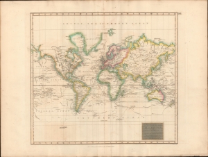 1814 Thomson Map of the World on Mercator's Projection showing Exploratory Routes