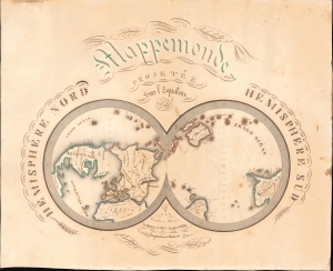 1841 Parisis Schoolgirl Map of the World on unusual Polar Projection