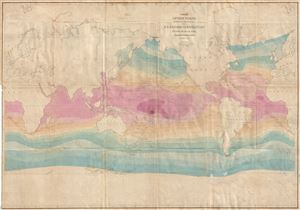 1842 Wilkes Map of the World on Mercator Projection showing Isothermal Lines