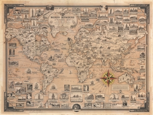 1939 Ernest Dudley Chase Pictorial Map of the World - Signed by Chase!