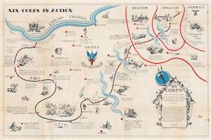 1944 MacMillan World War II Pictorial Route Map of Western Europe (France, Belgium, Holland)