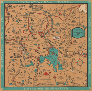 1934 Jolly Lindgren Humerous Pictorial Map of Yellowstone Park, First Edition