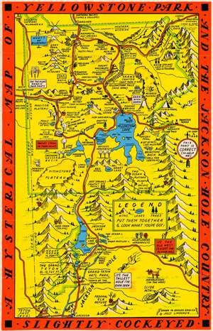 1936 Jolly Lindgren Humorous Pictorial Map of Yellowstone Park and Jackson Hole