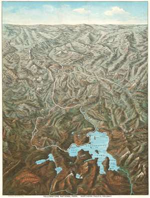 1895 Fee Chromolithograph Bird's-Eye View Map of Yellowstone National Park