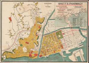 1920 Brett's Pharmacy English Language City Plan or Map of Yokohama, Japan