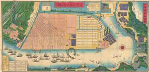 1868 Keio 4 Morookaya Ihei Edo Period Map of Yokohama, Japan