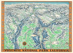 1955 Della Hoss Pictorial Bird's Eye View Map of Yosemite National Park, California