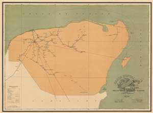 1934 Direccion General de Correos y Telegrafos Map of Yucatan, Mexico