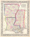 1864 Mitchell Map of Louisiana, Mississippi and Arkansas