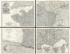 1860 Dufour Wall Map of France (Set of 4 maps)