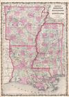 1861 Johnson Map of Arkansas, Mississippi and Louisiana