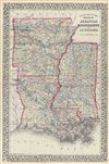 1872 Mitchell Map of Arkansas, Mississippi and Louisiana