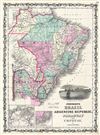 1861 Johnson Map of Brazil, Paraguay, Uruguay and Argentina