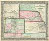 1863 Mitchell Map of Colorado, Kansas, Nebraska and Idaho / Wyoming