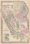 1881 Mitchell Map of California with Inset of San Francisco and S.F. Bay