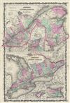 1863 Johnson Map of Upper Canada, Lower Canada and New Brunswick (Quebec and Ontario)