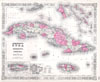 1864 Johnson's Map of Cuba, Jamaica, the Bahamas & Puerto Rico