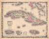 1861 Johnson Map of Cuba, Jamaica, and Puerto Rico