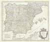 1757 Vaugondy Map of Spain and Portugal (showing postal routes)